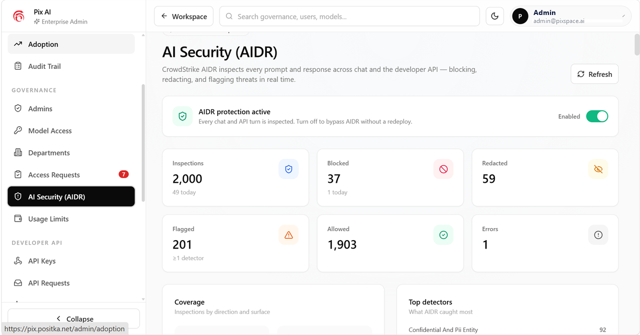 PixSpace AI security every prompt inspected in real time